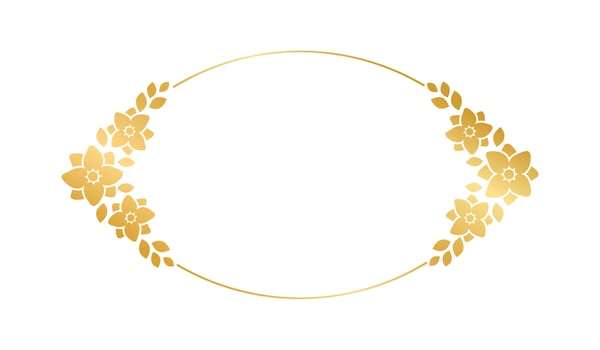 Gold geometric floral frame template. Luxury golden frame border for invite, wedding, certificate. Vector art with flowers and leaves.