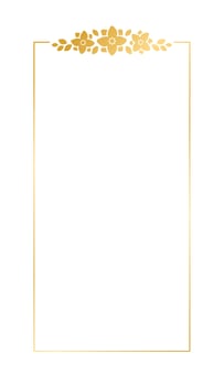 Geometric vertical gold floral frame template. Luxury golden frame border for invite, wedding, certificate. Vector art with flowers and leaves.