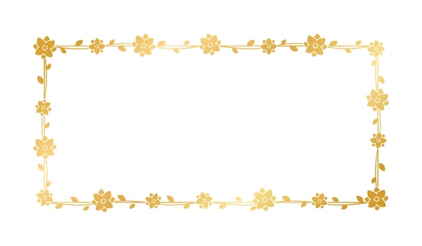 Rectangle gold floral frame template. Luxury golden frame border for invite, wedding, certificate. Vector art with flowers and leaves.
