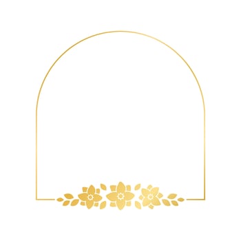 Gold geometric floral frame template. Luxury golden frame border for invite, wedding, certificate. Vector art with flowers and leaves.