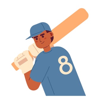 Male softball player gripping baseball bat semi flat colorful vector character. Right handed batter. Editable half body person on white. Simple cartoon spot illustration for web graphic design