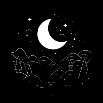 Night Sky, Black and White Vector illustration