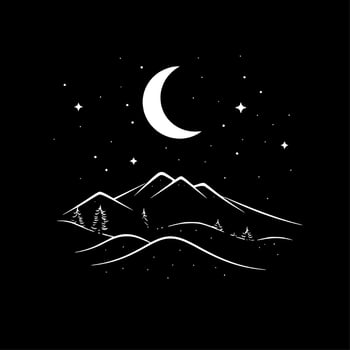 Night Sky, Black and White Vector illustration