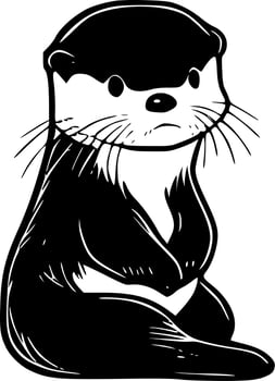 Otter, Black and White Vector illustration