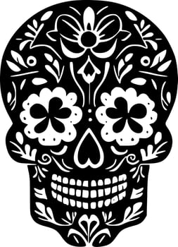 Sugar Skull - Black and White Isolated Icon - Vector illustration