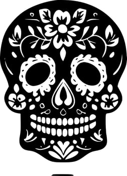 Sugar Skull - Black and White Isolated Icon - Vector illustration