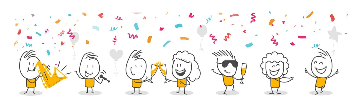 Stick figures. celebration, party, cocktail. Hand drawn doodle line art cartoon design character. vector