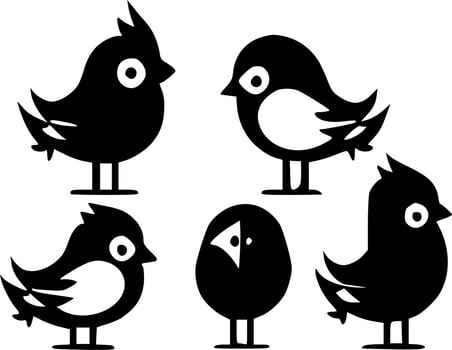 Chickens - Black and White Isolated Icon - Vector illustration