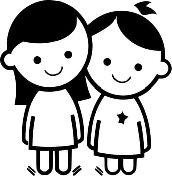 Children, Black and White Vector illustration
