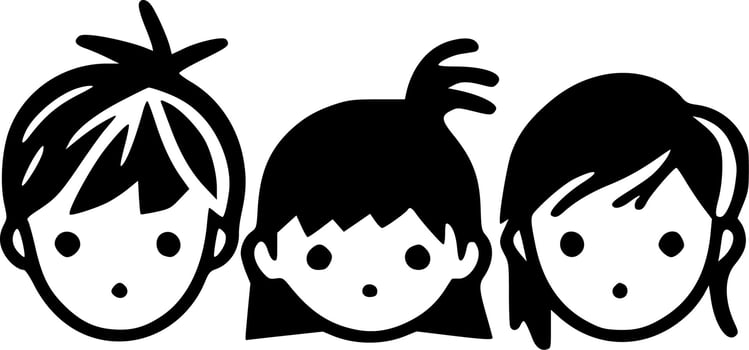 Kids, Black and White Vector illustration