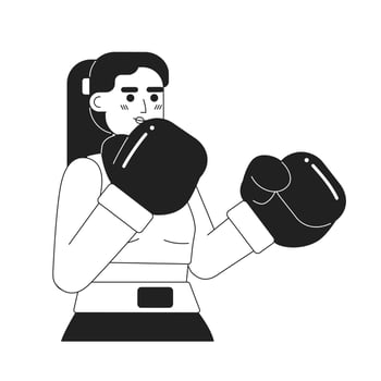 Boxing woman training monochromatic flat vector character. Kickboxing fitness. Female fighter. Editable thin line half body person on white. Simple bw cartoon spot image for web graphic design