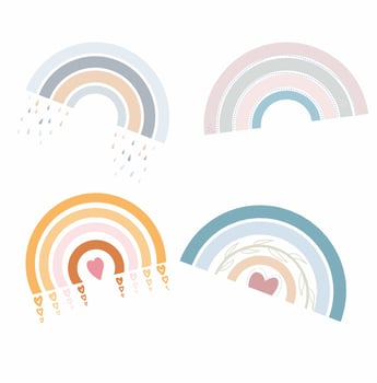 Cute vector set rainbow pastel with drops and heart