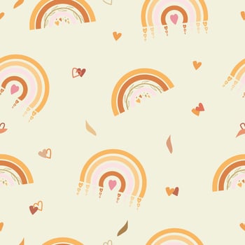 Seamless vector pattern with hand drawn rainbows and love