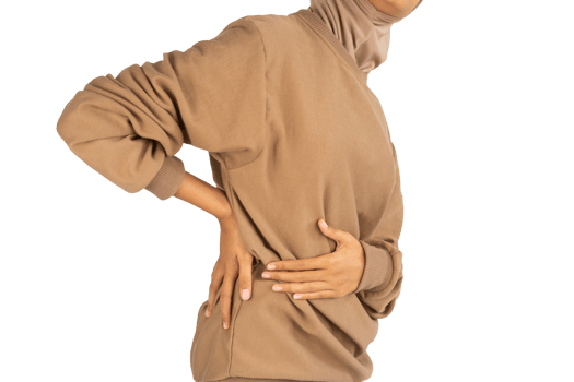 Women hold the sore back with both hands png