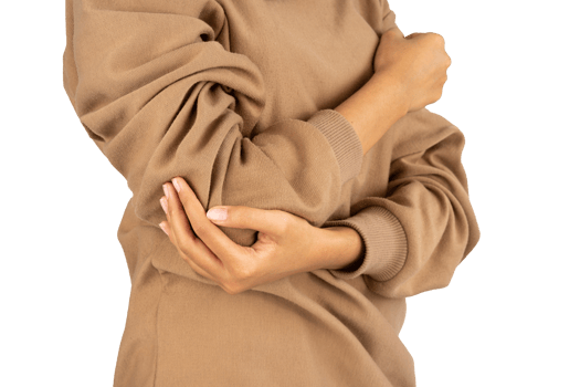 woman holding her sore elbow isolated png