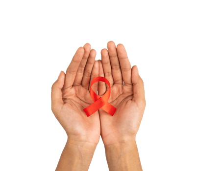 hands holding red ribbon. HIV AIDS awareness symbol png