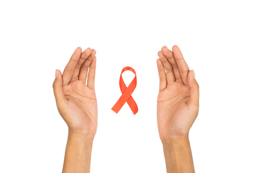 hands with red health ribbon. HIV AIDS awareness symbol png