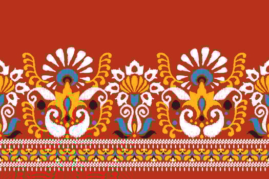 Indian Ikat floral paisley embroidery on red background.Ikat ethnic oriental pattern traditional.Aztec style abstract vector illustration.design for texture,fabric,clothing,wrapping,decoration,sarong.