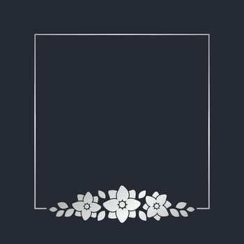 Square silver floral frame template. Luxury golden frame border for invite, wedding, certificate. Vector art with flowers and leaves.