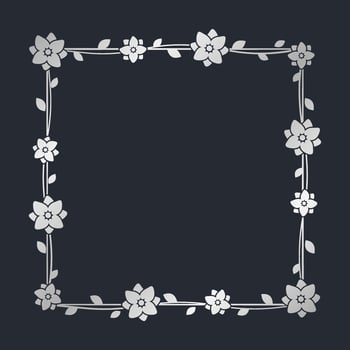 Square silver floral frame template. Luxury golden frame border for invite, wedding, certificate. Vector art with flowers and leaves.
