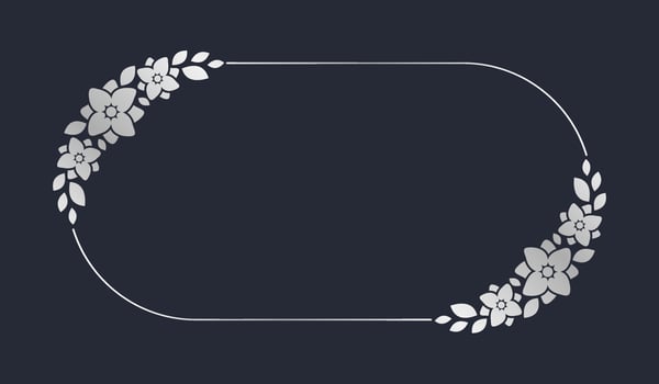 Silver oval floral frame template. Luxury golden frame border for invite, wedding, certificate. Vector art with flowers and leaves.