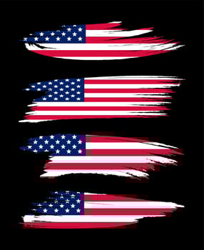A set of four American flags with a brush stroke on a black background vector