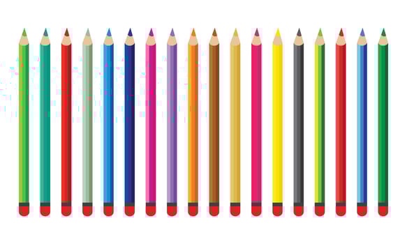 Colorful pencils set laying in row. Wave line made by pencil. Set of crayons for illustrations, art, studying. Ready for school stuff. vector