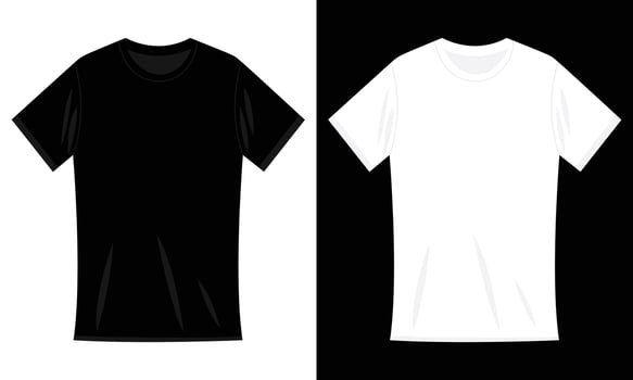 White and black t-shirt mockup. Sport blank shirt template, men and women clothes for fashion clothing realistic uniform for advertising textile print vector set