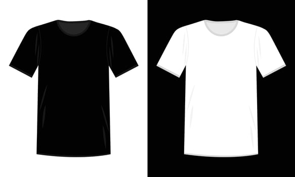 White and black t-shirt mockup. Sport blank shirt template, men and women clothes for fashion clothing realistic uniform for advertising textile print vector set