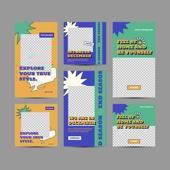 Modern fashion sale social media post templates with 90's style vector