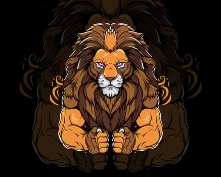 lion king logo with big muscle arms fitness logo, gym , muscle lion, hairy lion logo Vector eps file
