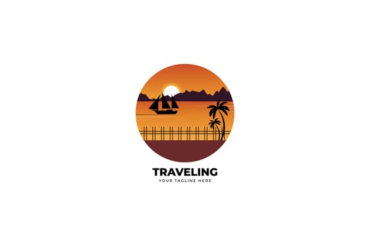 global boat logo wind sea travel cruise sailboat beach illustration vector