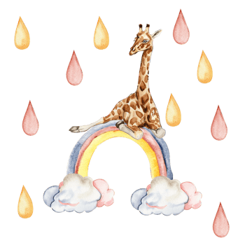 Watercolor hand painted cute rainbow.and giraffe Illustration . Design for baby shower party, birthday, cake, holiday design, greetings card, invitation. png
