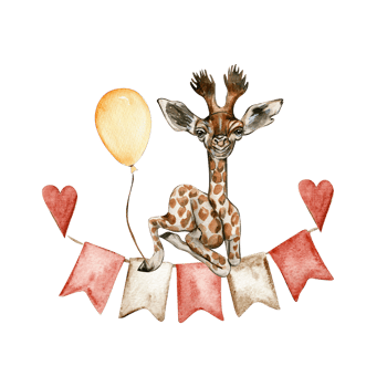 Watercolor hand painted giraffe with balloons. png