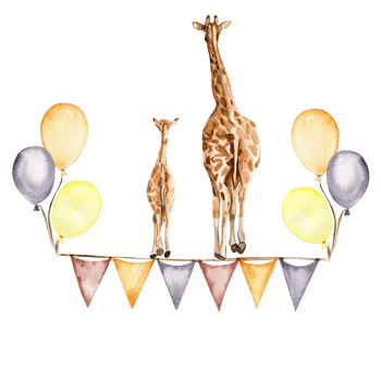 Watercolor hand painted  giraffe with balloons. png