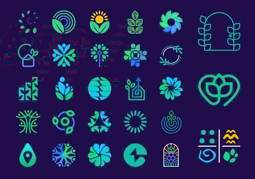 Unique herb shape logo set. Unique color transitions. Ecological herb logo template. vector