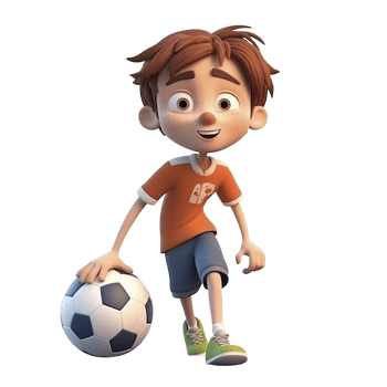 Cartoon style boy playing football isolated on transparent background, created with png