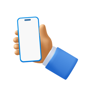 Cartoon businessman character hand holding mobile phone with white screen png