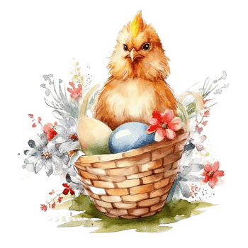 Watercolor chicken with eggs. Illustration png