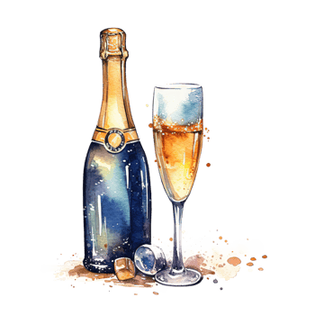 Bursting champagne bottle watercolor. Illustration png
