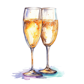 Champagne glasses watercolor. Illustration png