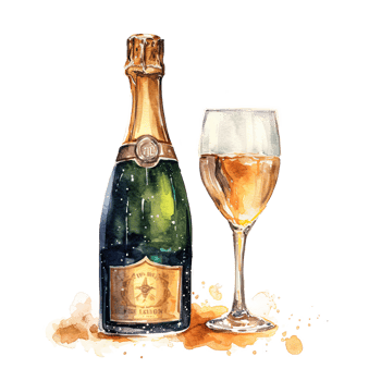 Bursting champagne bottle watercolor. Illustration png