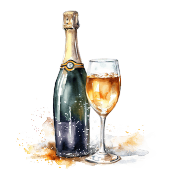 Bursting champagne bottle watercolor. Illustration png