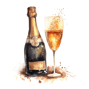 Bursting champagne bottle watercolor. Illustration png