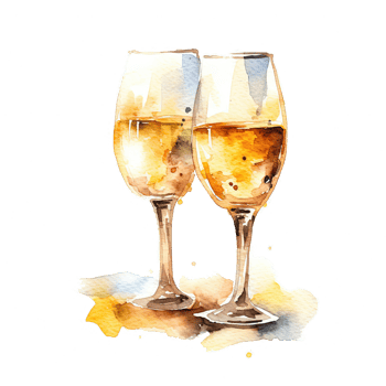 Champagne glasses watercolor. Illustration png