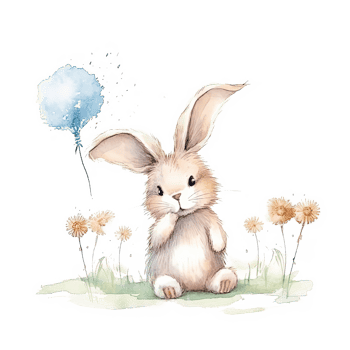 Rabbit blowing dandelion watercolor. Illustration png