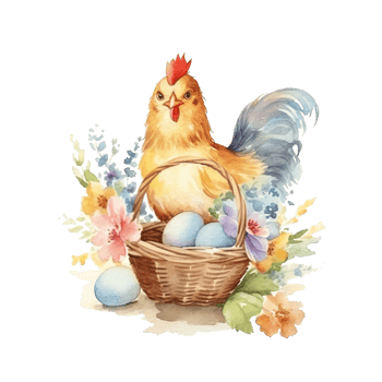 Watercolor chicken with eggs. Illustration png