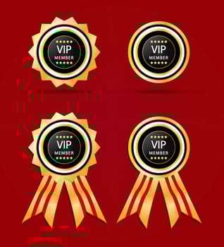Vip Member button with gold star, luxury label certificate, glossy royal privilege badge for custome vector