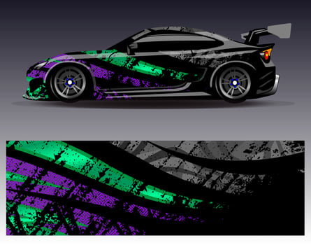 Car wrap design vector. Graphic abstract stripe racing background kit designs for wrap vehicle  race car  rally  adventure and livery vector
