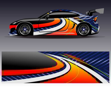 Car wrap design vector. Graphic abstract stripe racing background kit designs for wrap vehicle  race car  rally  adventure and livery vector